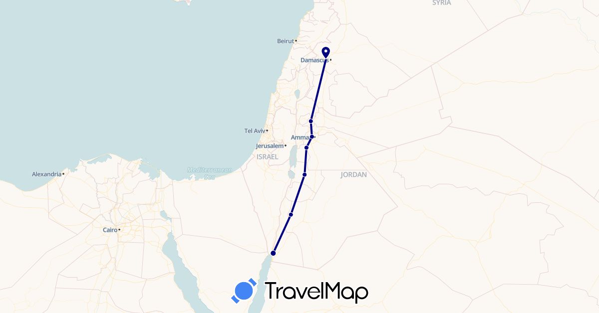 TravelMap itinerary: driving in Jordan, Syria (Asia)